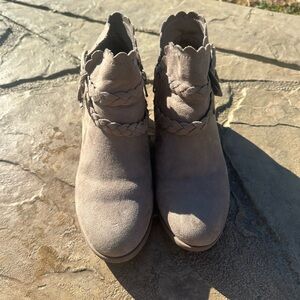 Girls Braided Ankle Boots - Brown Suede